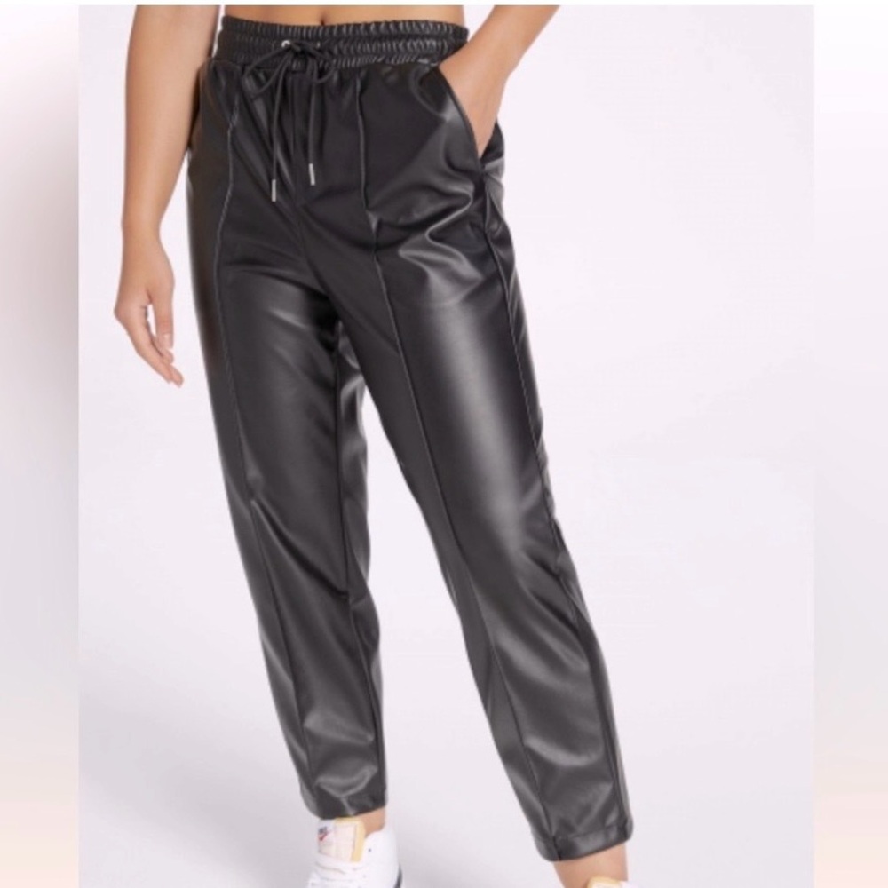 CALIA Sleek Black Faux Leather Joggers for Women Size XL